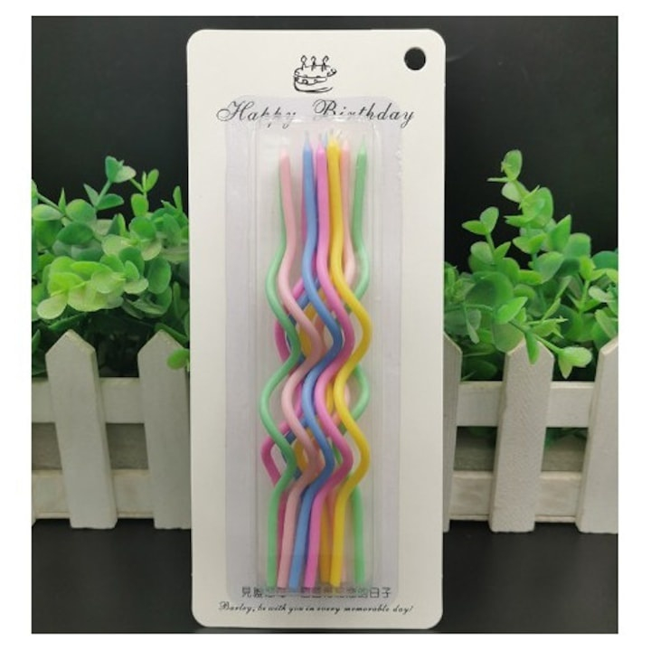 Set 20 lumanari spiralate pentru tort, 2 pachete x 10 bucati, multicolore, 17 cm, parafina, decor aniversar pentru petreceri si zile de nastere [2]