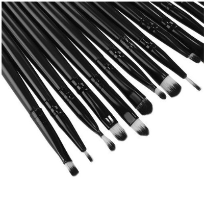 Set 20 pensule machiaj profesionale, peri sintetici alb-negru, maner negru lucios [2]