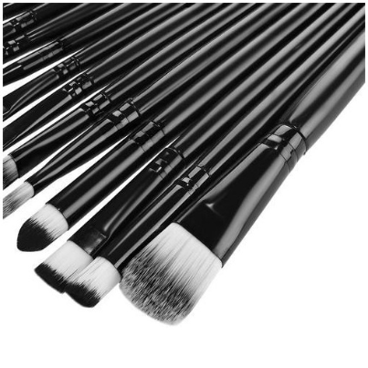 Set 20 pensule machiaj profesionale, peri sintetici alb-negru, maner negru lucios [4]