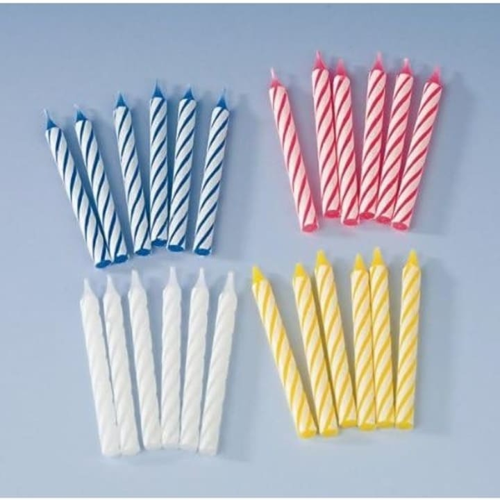 Set 24 lumanari spiralate multicolore pentru tort aniversar, 6.5 cm, parafina, decor festiv pentru petreceri si zile de nastere [2]