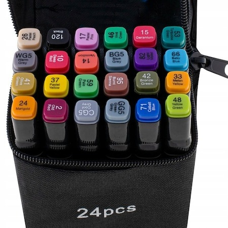 Set de 24 markere colorate,1 varf rotund subtire,1 varf inclinat gros,geanta depozitare inclusa [2]