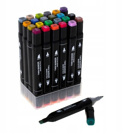 Set de 24 markere colorate,1 varf rotund subtire,1 varf inclinat gros,geanta depozitare inclusa [4]