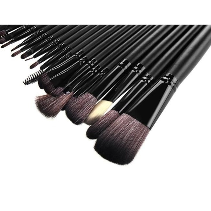 Set 24 pensule machiaj cu peri sintetici, gentuta depozitare, colectie completa pentru machiaj profesional, negru [5]
