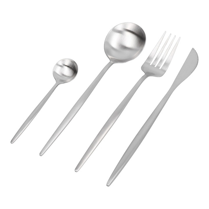Set 24 tacamuri, stil portughez, 6 linguri, 6 furculite, 6 lingurite, 6 cutite, otel inoxidabil, argintiu [7]