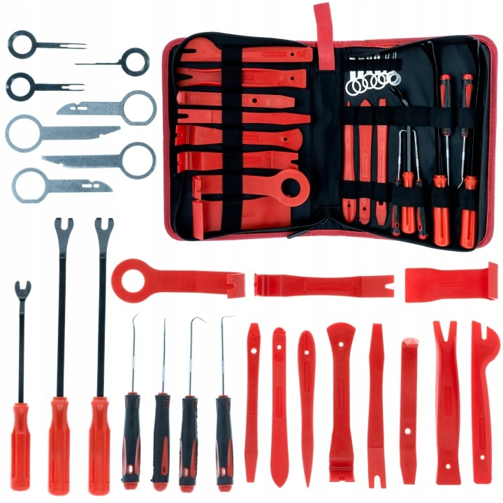 Set 24 unelte profesionale pentru demontare tapiterie auto, extractoare clipsuri, leviere plastic, chei radio si carlige pentru garnituri, in cutie de depozitare [3]