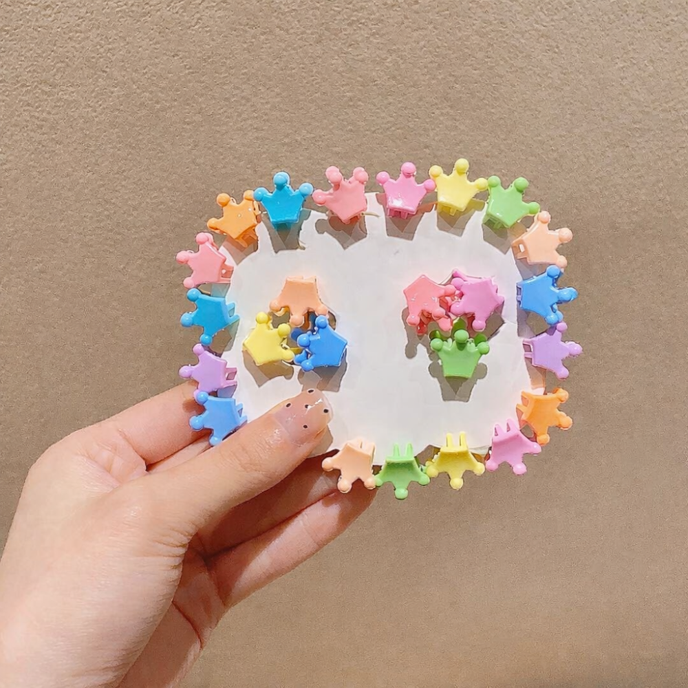 Set 25 elastice par 1, 5 cm si 16 cleme mini model coronita 0, 8 cm, cutie organizator transparenta, multicolor [5]