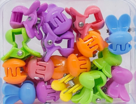 Set 25 elastice textile 1,5 cm si 16 cleme mini model ursulet, cutie organizator transparenta, multicolor [7]