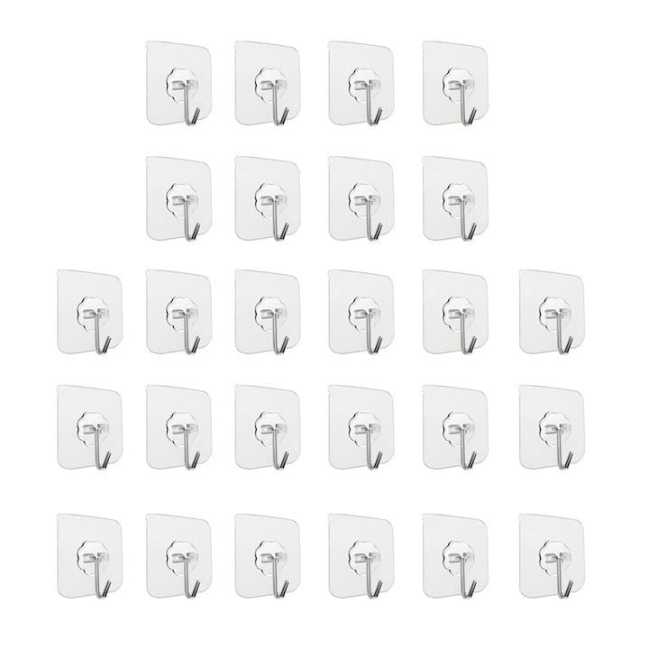 Set 26 carlige adezive transparente, rezistente, multifunctionale, plastic, metal [1]