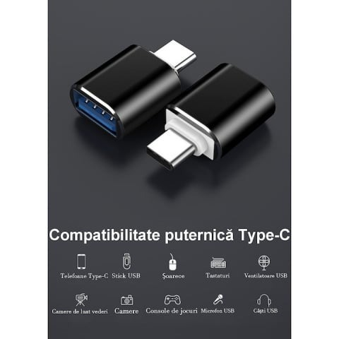 Set 2x adaptor conversie USB 3.0 la USB Type-C, USB-A, USB-C - Negru, gri [2]