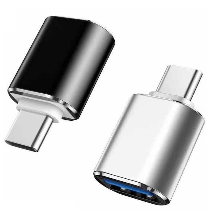 Set 2x adaptor conversie USB 3.0 la USB Type-C, USB-A, USB-C - Negru, gri