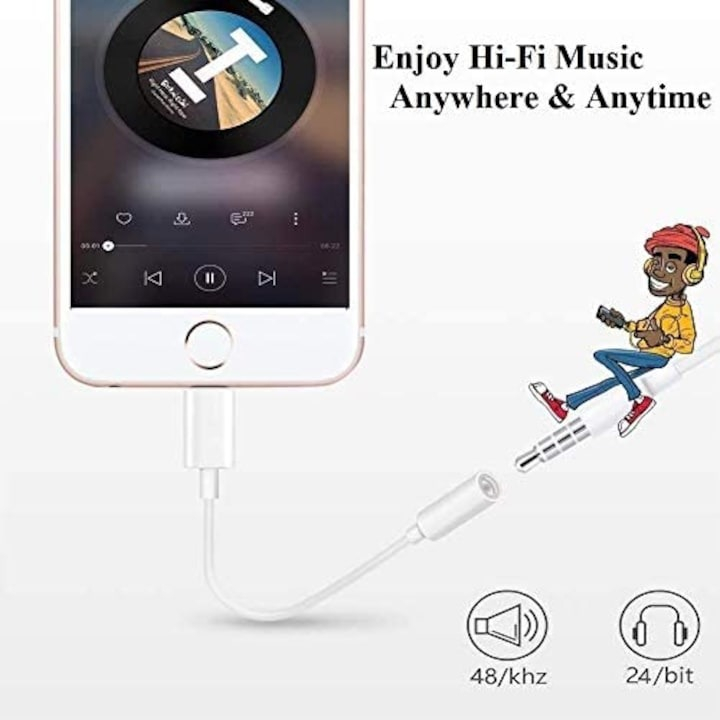 Set 2x Adaptor USB-iphone - Jack 3.5mm, lungime 11 cm - Alb [3]