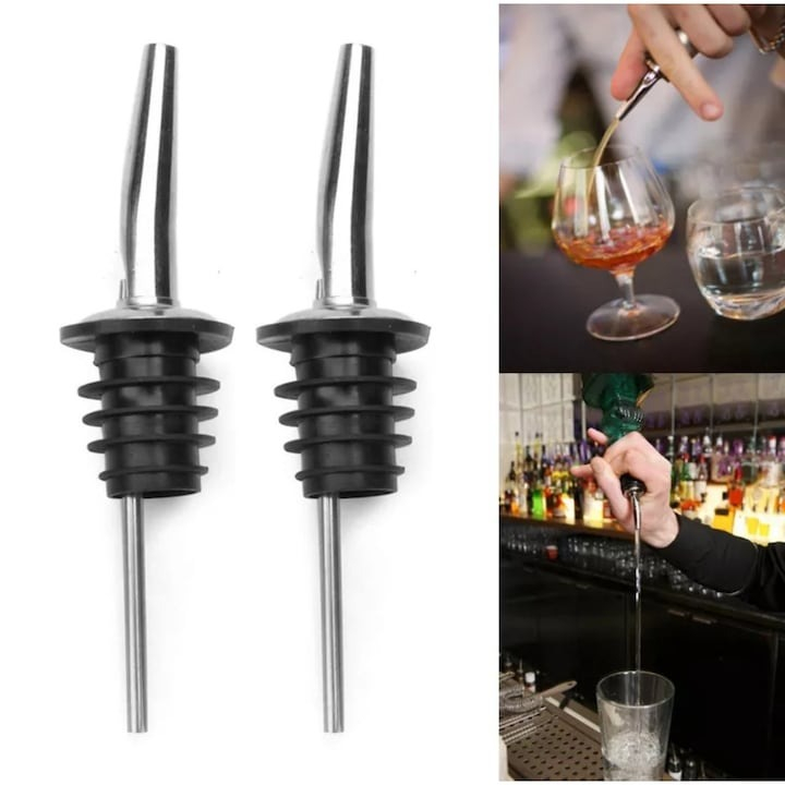 Set 2x Dop cu picurator pentru bauturi, otel inoxidabil, 10.8 x 2.9 cm, negru [2]