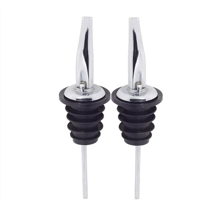Set 2x Dop cu picurator pentru bauturi, otel inoxidabil, 10.8 x 2.9 cm, negru