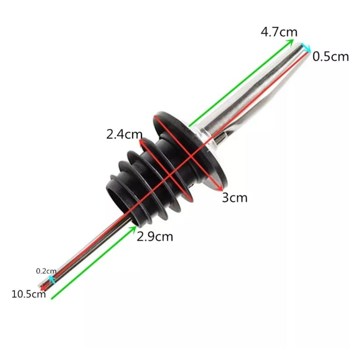Set 2x Dop cu picurator pentru bauturi, otel inoxidabil, 10.8 x 2.9 cm, negru [4]