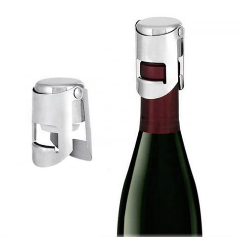 Set 2x Dop pentru sticle de vin, sampanie, alte bauturi, wine stopper, otel inoxidabil, silicon, argintiu [4]