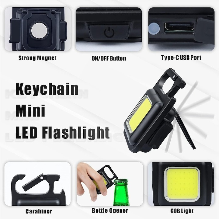 Set 2x mini lanterne camping multifunctionale, desfacator de sticle, magnet, incarcare USB [3]