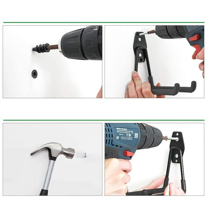 Set 2x Suport cu carlig universal pentru depozitare, bicicleta, scule si unelte de garaj, 16 x 19 cm, negru/portocaliu [3]