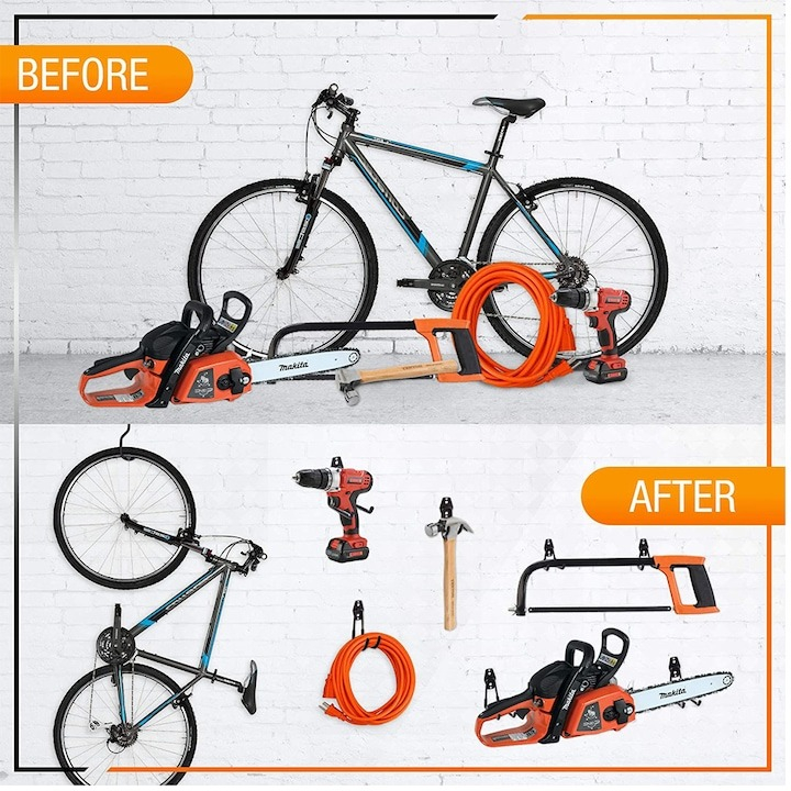 Set 2x Suport cu carlig universal pentru depozitare, bicicleta, scule si unelte de garaj, 16 x 19 cm, negru/portocaliu [4]