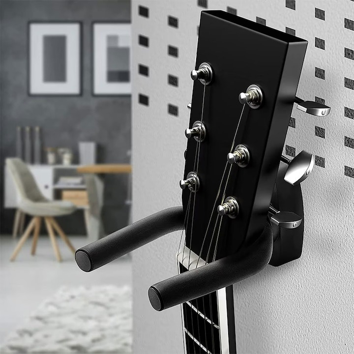 Set 2x suport de perete pentru chitara, acoperit cu spuma, 13 cm, universal, negru [4]