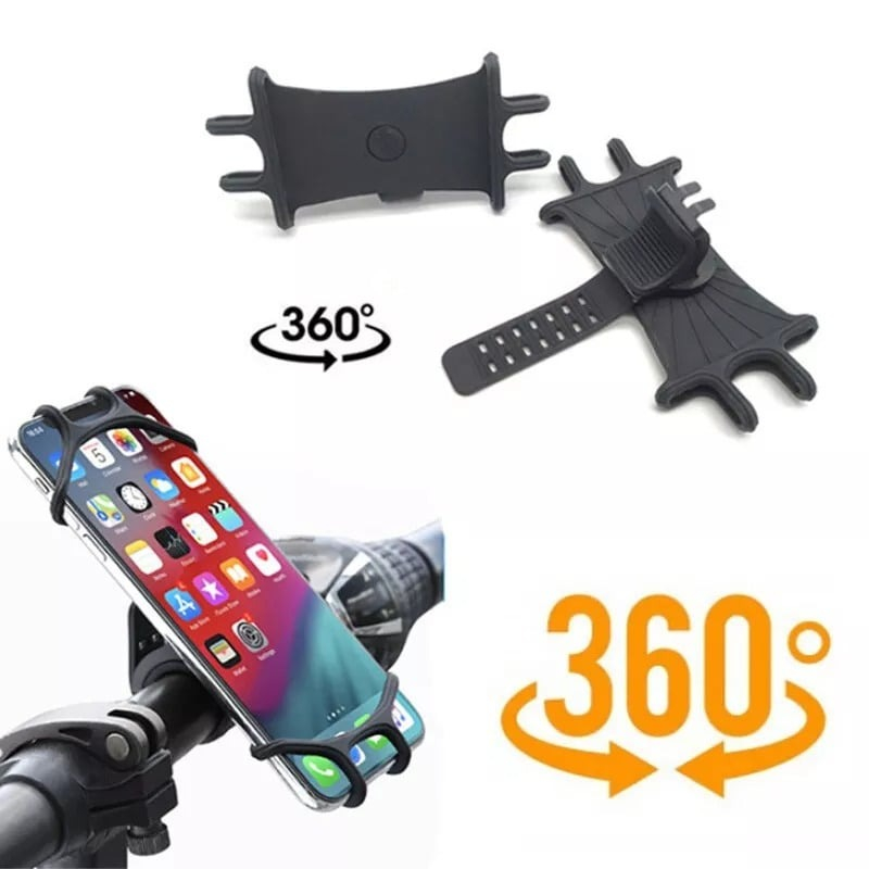 Set 2x Suport telefon din silicon, montare pe ghidon pentru bicicleta, motocicleta, trotineta, rotire 360 grade - Gri [5]