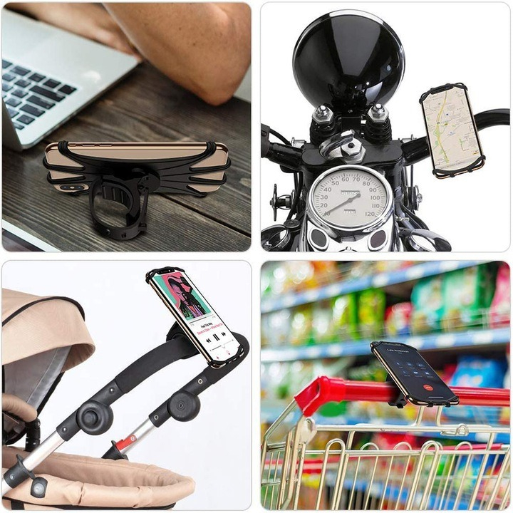 Set 2x Suport telefon din silicon pentru bicicleta,rotire 360 grade - Negru [4]