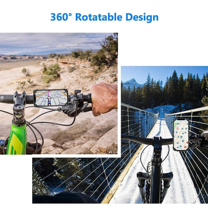 Set 2x Suport telefon din silicon pentru bicicleta,rotire 360 grade - Negru [2]