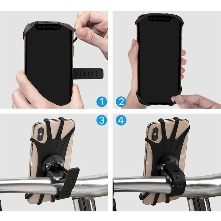 Set 2x Suport telefon din silicon pentru bicicleta,rotire 360 grade - Negru [5]
