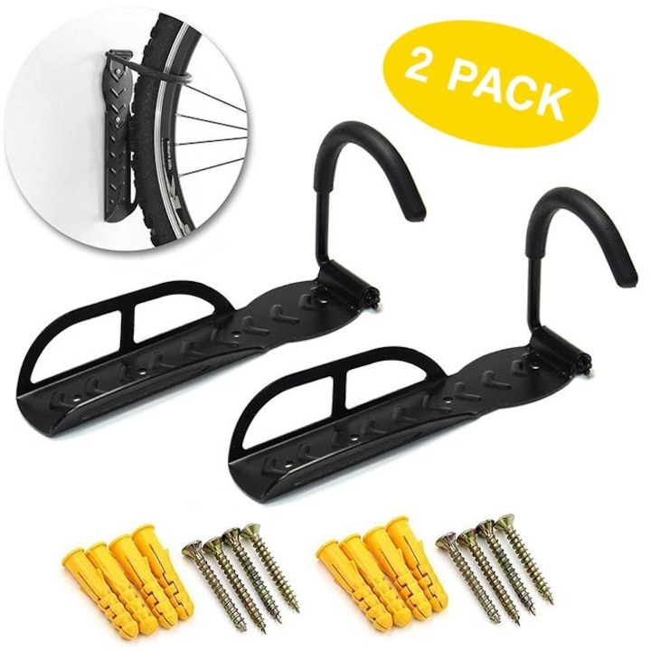 Set 2x suport universal din otel pentru biciclete, rezistent, anti zgarieturi - Negru [5]