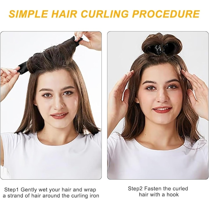 Set 3 bigudiuri, pentru toate tipurile de par, ondulare fara caldura, spuma/metal, flexibile, reutilizabile, 30 x 3 cm, negru [8]