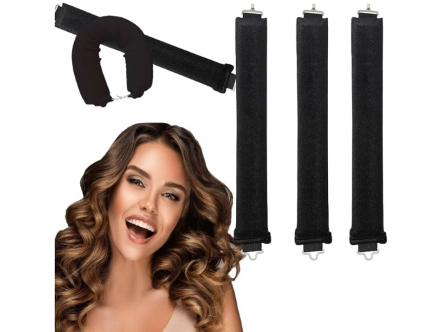 Set 3 bigudiuri, pentru toate tipurile de par, ondulare fara caldura, spuma/metal, flexibile, reutilizabile, 30 x 3 cm, negru [10]