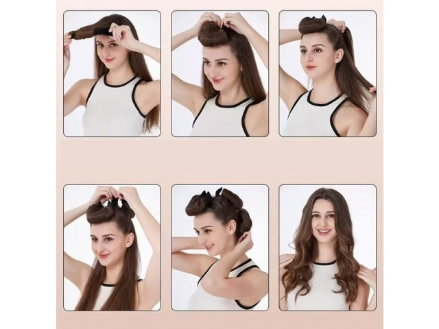 Set 3 bigudiuri, pentru toate tipurile de par, ondulare fara caldura, spuma/metal, flexibile, reutilizabile, 30 x 3 cm, negru [9]