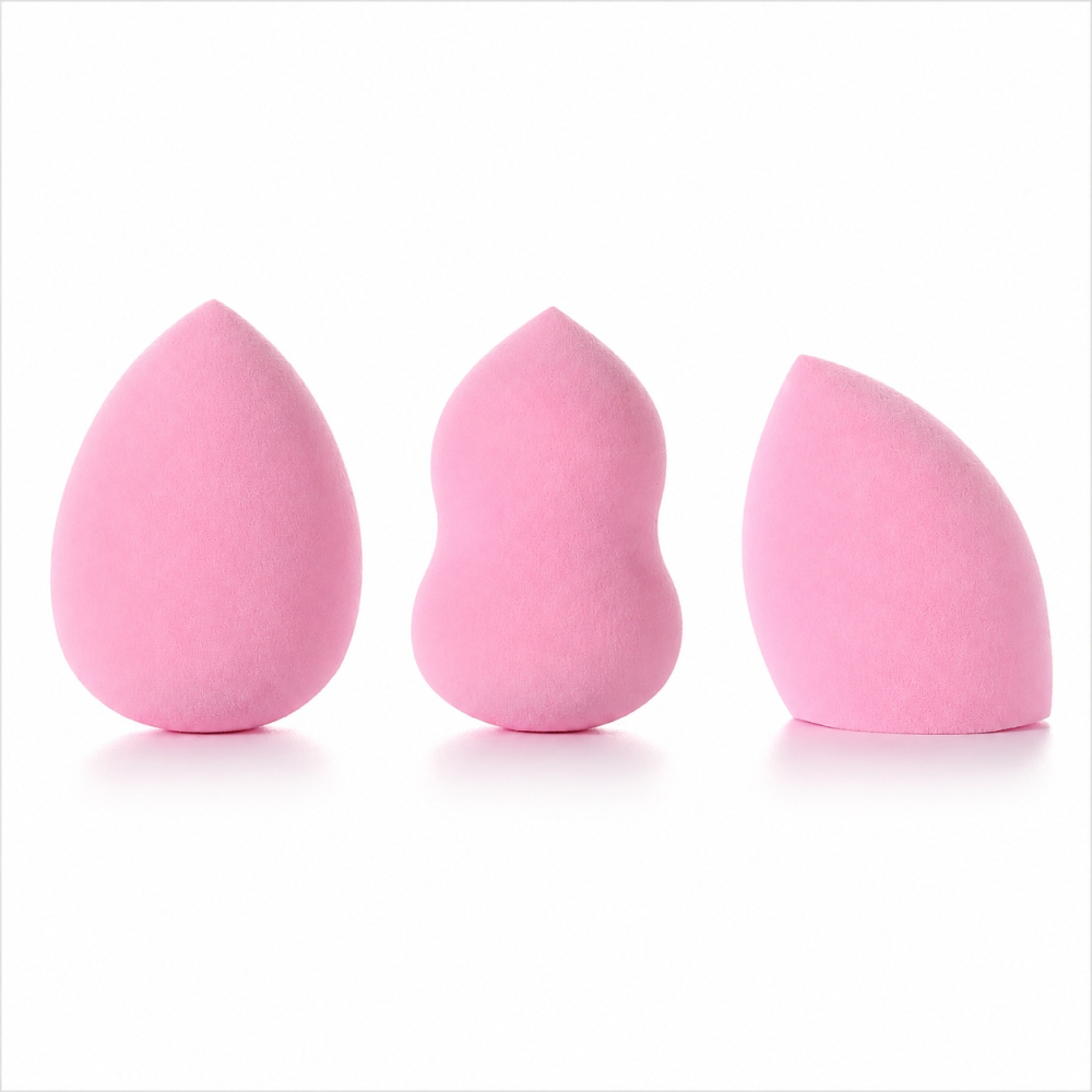 Set 3 bureti pentru machiaj, forme diferite, para, lacrima si oval taiat, tip beauty blender, pentru aplicare fond de ten, corector, roz [1]