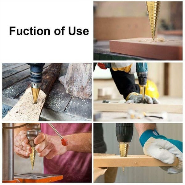 Set 3 burghie conice, dimensiuni diferite, otel HSS cu acoperire titan, tip HEX, auriu – precizie profesionala, durabilitate si performanta superioara [2]