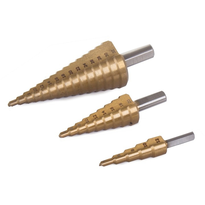 Set 3 burghie conice in trepte din otel, 4-32 mm [2]