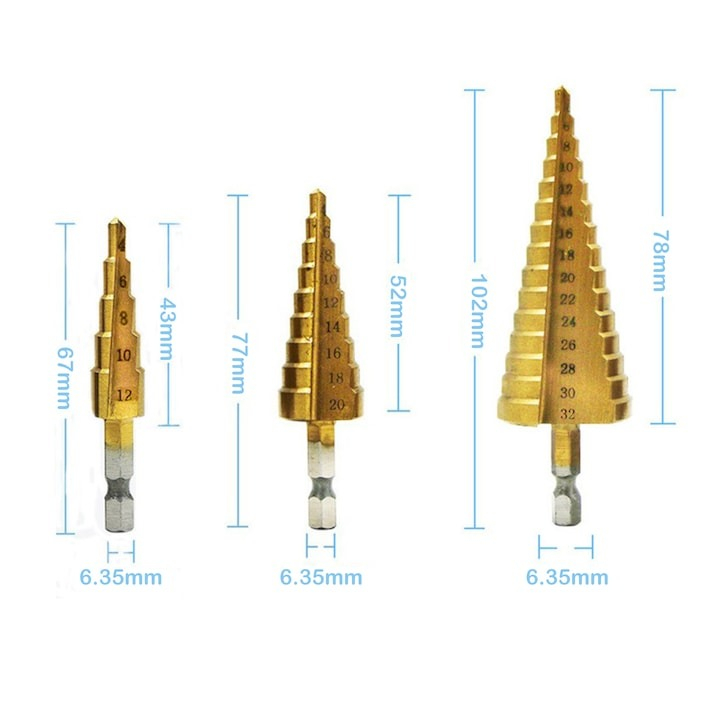 Set 3 burghie conice in trepte din otel, 4-32 mm [4]