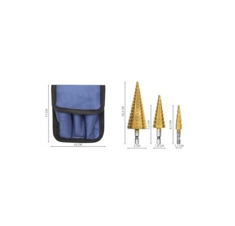 Set 3 burghie conice in trepte din otel, 4-32 mm cu husa de depozitare inclusa [3]