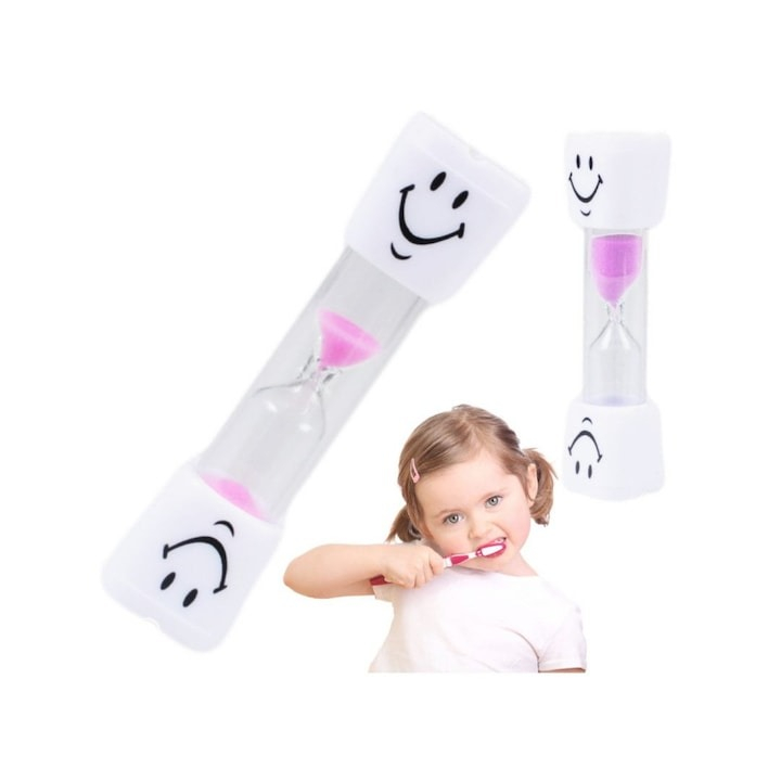 Set 3 clepsidre pentru perierea dintilor, 3 minute, 10 x 2.5 cm, roz [2]
