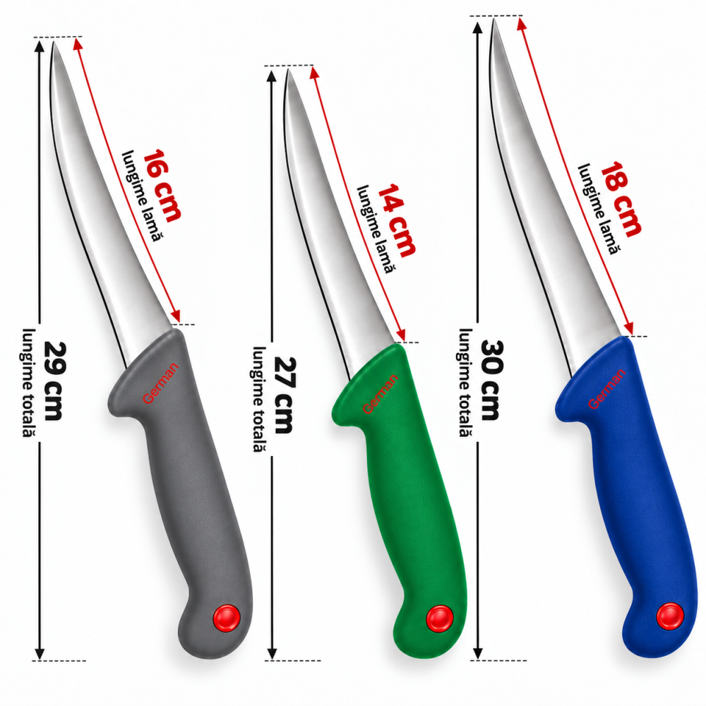 Set 3 cutite pentru transat si dezosat, gri 29 cm, verde 27 cm si albastru 30 cm [3]