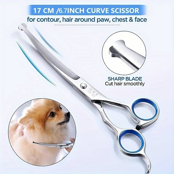 Set 3 foarfece pentru tuns animale si pieptene, cu husa si accesorii, 9 x 3 x 21.3 cm, argintiu – ingrijire completa si sigura pentru caini si pisici [13]