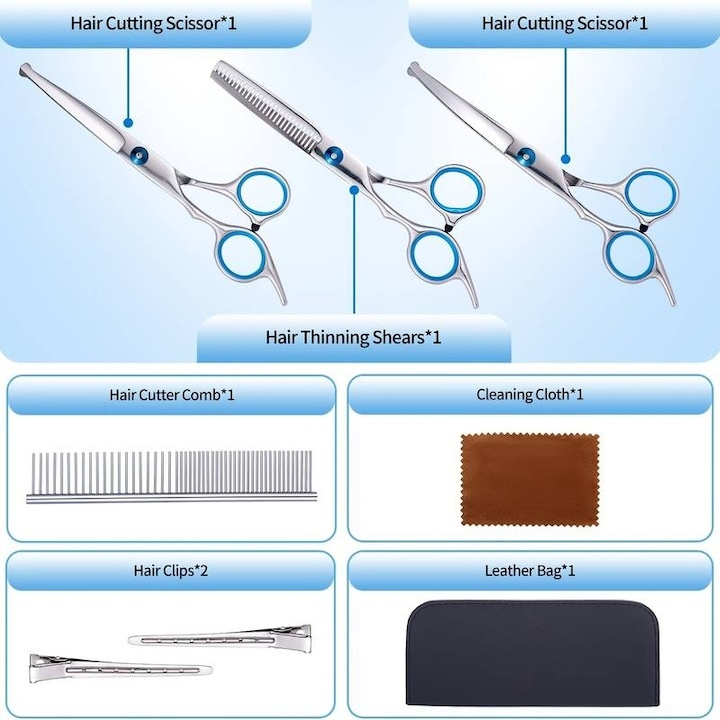 Set 3 foarfece pentru tuns animale si pieptene, cu husa si accesorii, 9 x 3 x 21.3 cm, argintiu – ingrijire completa si sigura pentru caini si pisici [4]