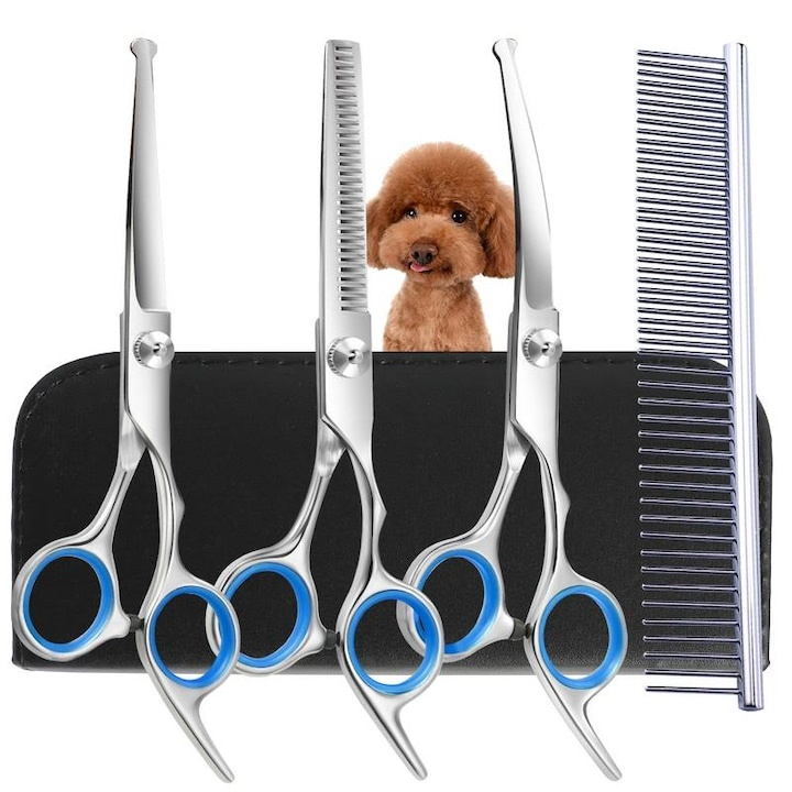 Set 3 foarfece pentru tuns animale si pieptene, cu husa si accesorii, 9 x 3 x 21.3 cm, argintiu – ingrijire completa si sigura pentru caini si pisici [3]