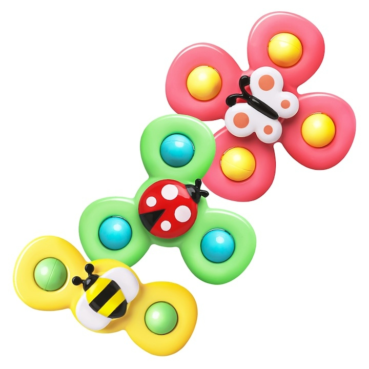Set 3 jucarii interactive pentru bebelusi, model insecte, tip spinner, cu ventuze, ABS si silicon, rotativ, multicolor [17]