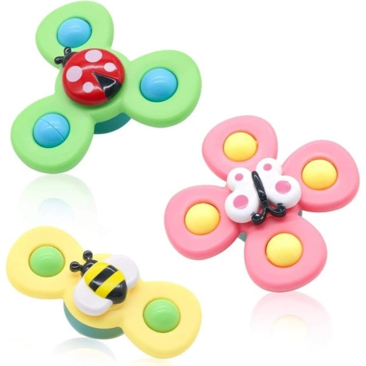 Set 3 jucarii interactive pentru bebelusi, model insecte, tip spinner, cu ventuze, ABS si silicon, rotativ, multicolor [1]