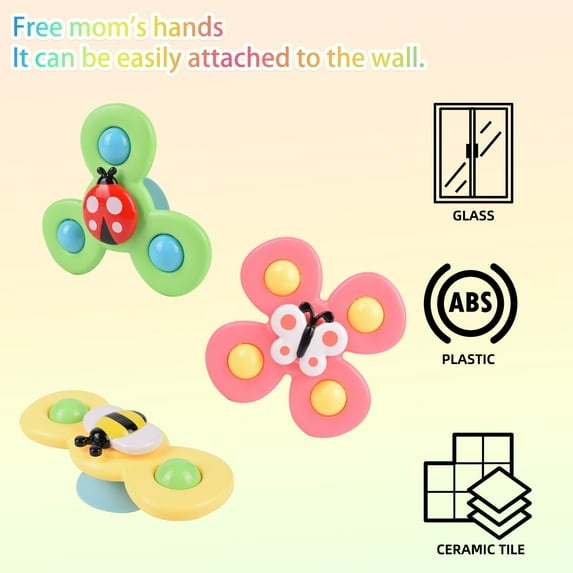 Set 3 jucarii interactive pentru bebelusi, model insecte, tip spinner, cu ventuze, ABS si silicon, rotativ, multicolor [3]