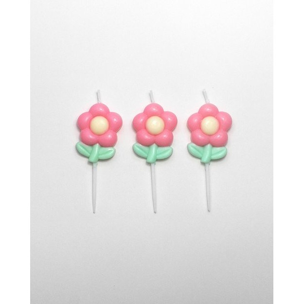 Set 3 Lumanari Decorative pentru Tort, Model Flori Roz, din Parafina Premium, Multicolor, Decor Aniversari, Candy Bar si Petreceri [3]