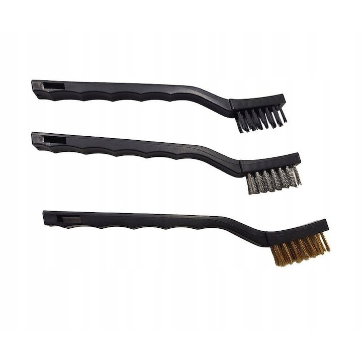 Set 3 mini perii de sarma pentru indepartarea murdariei si a ruginii din suprafete greu accesibile - Negru [2]