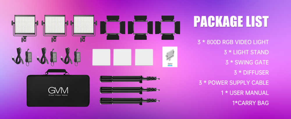 Set 3 panouri video LED RGB cu 3 trepiede, control prin aplicatie Bluetooth, 3200K-5600K, CRI97+, 20 efecte speciale, pentru studio foto, filmare si streaming [2]