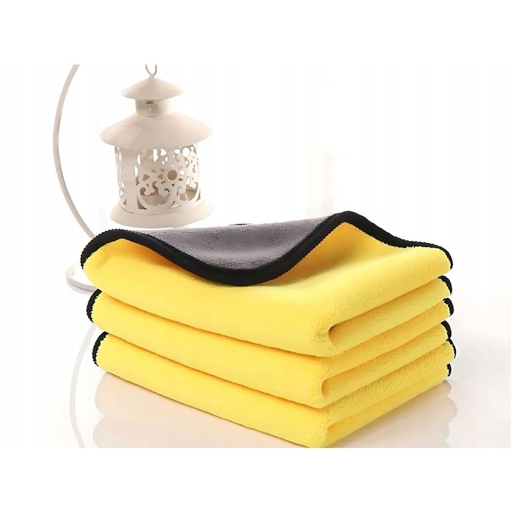 Set 3 prosoape din microfibra, absorbante si cu uscare rapida, 30 x 30 cm, gri/galben – pentru curatenie eficienta, fara urme si fara zgarieturi [6]