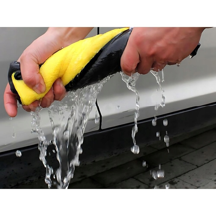 Set 3 prosoape din microfibra, absorbante si cu uscare rapida, 30 x 30 cm, gri/galben – pentru curatenie eficienta, fara urme si fara zgarieturi [3]