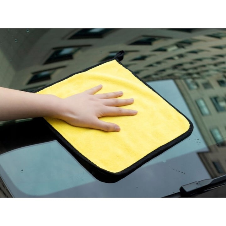 Set 3 prosoape din microfibra, absorbante si cu uscare rapida, 30 x 30 cm, gri/galben – pentru curatenie eficienta, fara urme si fara zgarieturi [2]